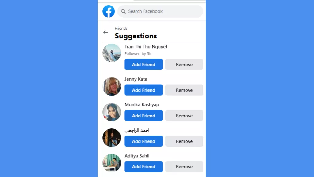 facebook friends suggestions